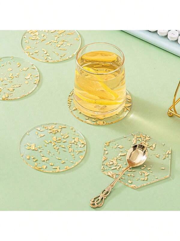 4pc/8pc New Design Heat Insulation Placemats, Simple Acrylic Gold/Silver Foil Bowl Pad, Kitchen Table Cup Coasters For Heat Insulation, Decoration, Vase, Applicable For Outdoor, Party, Birthday, Wedding, Gift