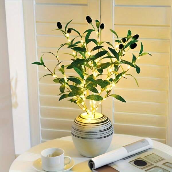 1 pieza Árbol ornamental de ramas de olivo con 30 luces LED falsas con cable metálico, lámpara decorativa con pilas, con control de interruptor, multicolor, excelente para cumpleaños y decoración festiva, accesorio de iluminación y decoración