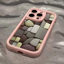 Abstract Geometric Shapes Composition Y2K Luxury Aesthetic Graphic Custom Phone Case For IPhone 16/16 Pro/16 Plus/16 Pro Max 15/14/13/12/11,Slim Fit Shockproof AntiScratch Phone Case With Camera Guard Ideal For Daily Party Use - Màu Đỏ Sâu - Xem 2