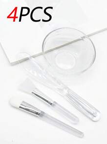 4/1pc Transparent Glass Face Mask Bowl Set, Soft Bristle Silicone Brush Stirring Rod, Beauty Salon Dedicated Facial Care Spa Mask Mixing Tools