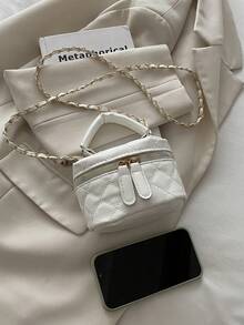 Bolso de cadena mini ligero, bolso acolchado, bolso cubo, adecuado para niñas, estudiantes universitarias y trabajadoras de oficina - Blanco - Ver 6