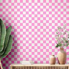 Retro Checkered Peel And Stick Wallpaper 70s Funky Checkered Contact Paper Geometric Waterproof Wallpaper Neutral Checkerboard Decor Bathroom Cabinet(Black Brown,9.8' X 15.75'') - Pink - View 1