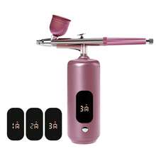 带空气压缩机的 LCD 喷枪套件、3 档压力无绳喷枪机（带软管）、38PSI 便携式喷枪，适用于绘画艺术、理发、模型、蛋糕 - 圓弧數顯粉+刷 +管 - 查看 7