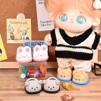 6pcs Cute Plush Doll Shoes 20cm Stuffed Animal Shoes Pet Dog Cat Rabbit Pig Small Doll Accessories, Suitable For Back To School, Graduation, Entertainment, Festival, Party, Best Friend Birthday Gifts