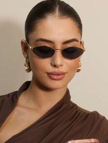 2pcs Women's Fashion Metal Diamond Shaped Glasses, Personalized European And American Street Style Fashion Glasses, Summer Vacation Beach Accessories Shades - 2pc(黑色和黑色) - 查看 3