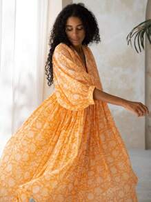 Eilly Bazar Vestido holgado con estampado floral bohemio y mangas de murciélago, para tallas grandes, para el verano