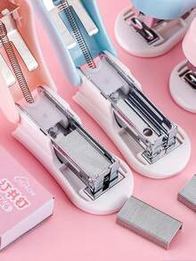 1 Set Pastel Color Mini Stapler With Staples, Lightweight And Convenient, Metal Binding, Suitable For File And Paper Organization, Ideal For Office, Study And Back To School Use - Multicolor - View 6