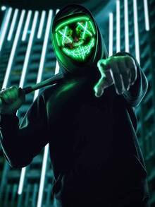 恐怖LED万圣节面具，圣诞节发光角色扮演面具，发光派对化妆舞会面具，派对氛围装饰，派对恶作剧道具，魔术道具，LED派对面具服装，3种灯光模式，万圣节面具 - 彩色 - 查看 7