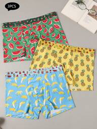 3 Parça Erkek İç Çamaşırı, Meyve Desenli, Şık, Lastikli Bel, Boxer Külot
