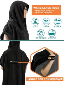 SUN CUBE Surf Poncho Changing Robe With Hood | Absorbent Quick Dry Microfiber Wetsuit Changing Towel With Pocket For Surfing Men Women (Black) - Black - View 4