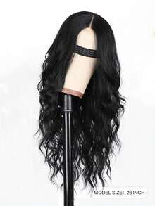 Synthetic Lace Wigs For Women Middle Parting 26inch Long Wavy Hair Black Color Optional High Temperature Fiber - màu đen - Xem 2