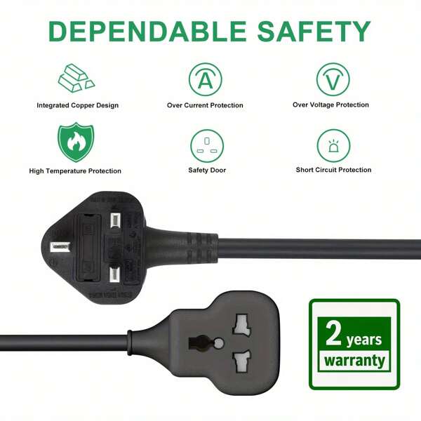 LIPWEL Lipwel 1 Way Gang 10 Meters Universal Outlet Power Extension Lead Cord, 1M, 1.8M, 5M,7M,10M Single Socket Cable Extender, 250V 13A 3250W One Plug Electric Wire For Desk, Table, Floor, Office, Car Black Suitable For UK, EU, US, Australia, Brazil, Switzerland, Italy, Denmark, South Africa Plug Series. Heavy-Duty Cable Extension Cord Socket For Outdoor Us