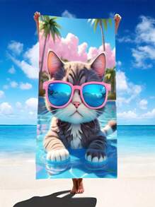 1 Stück Strandtuch, Strandtuch mit Cartoon Katzen Design, großes Strandtuch, Stranddecke, Mikrofaser Handtuch, 2-in-1 Oversized Stranddecke aus Polyester, sand-resistent und schnell trocknend, Sommer Reiseaccessoires, für Strand, Camping, Badezimmer, Schwimmbad, Strandaccessoires, Badetuch, Kreuzfahrt Accessoires, Hawaii