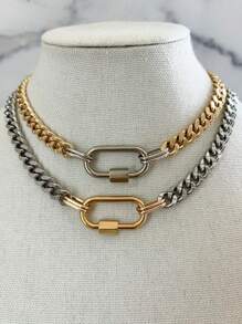 1 锁环项链，时尚个性配色不锈钢项链，适合男女日常佩戴，珠宝礼物