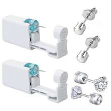 2 pezzi Set piercing orecchie monouso con punte integrate, 2 pezzi orecchini con zirconia cubica - Kit sicuro per piercing delle orecchie