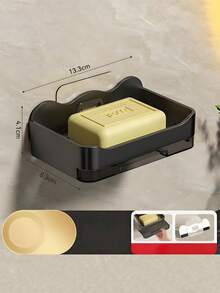 13.3厘米*8.3厘米灰色皂碟带沥水架，塑料免打孔皂碟，适用于浴室、卫生间和厨房，壁挂式皂盒带托盘，适合宿舍和家居装饰，耐磨浴室配件浴室工具 - 彩色 - 查看 7