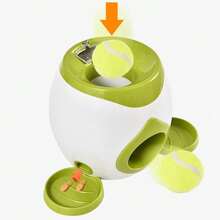 1pc Pet Interactive Snack Ball Feeder, Double Hole Dog Treat Dispenser (Includes 2 Tennis Balls + Plastic Scoop)