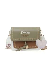 时尚女士包包，多功能新款斜挎包，休闲撞色设计，小方包，宽肩带，适合派对、约会、上学、户外活动，时尚翻盖单肩包，女士搭扣装饰斜挎包，带宽肩带。 - 彩色 - 查看 17