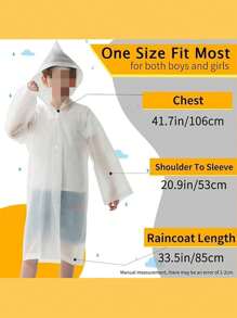 1 pieza Impermeable reutilizable para niños, adecuado para niños y niñas de 8 a 14 años. Fabricado en material impermeable de EVA con capucha, diseño de manga larga y corte holgado, conveniente para llevar mochilas escolares durante los días de escuela. Adecuado para actividades al aire libre, playa, campamento, senderismo, ocio y situaciones de lluvia. Un imprescindible para la temporada de regreso a clases.