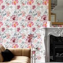 17.32*393.7 Inch /17.32*118.11 Inch Hand-Painted Watercolor Flower Renovation Furniture Covering Sticker White Self-Adhesive Wallpaper PVC Waterproof Floral Removable Home Decoration Pink Peel And Stick Wallpaper