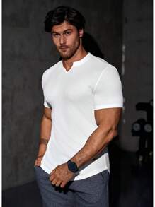 Mens Muscle Slim T Shirt V-Neck Longline Henley Shirt Gym Workout Athletic Tee Shirts