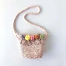 Kids Straw Messenger Bag Summer Cute Flower Girls Shoulder Bags Sweet Princess Handbag Casual Beach Toddler Crossbody Bags