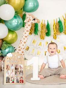 Three Styles - My First Year Wooden Milestone Photo Frame -12-Month Birthday Souvenir, Vertical Collage Style, With Leaf Design, Perfect For One-Year Photos And Monthly Milestones, Photography Props, Baby Showers - Multicolor - View 9