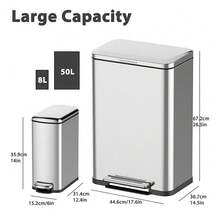 8L + 50L Kitchen Trash Can Combo Set, Set Of 2 Stainless Steel Step-On Trash Cans, Fingerprint-Proof Trash Cans With Lid For Office Bedroom Bathroom, 50 Liter And 8 Liter Capacity