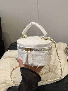 Bolso de cadena mini ligero, bolso acolchado, bolso cubo, adecuado para niñas, estudiantes universitarias y trabajadoras de oficina - Blanco - Ver 10