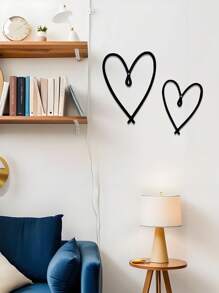 2pcs Metal Heart Wall Decor, Simple Line Wall Art, Bedroom Living Room Gallery Wall Decor, Heart Gift, Heart Wall Sign, Heart Sign Sculpture, Suitable For Wedding, Valentine's Day, Bedroom And Living Room, Outdoor Decoration, Great For Room Decoration