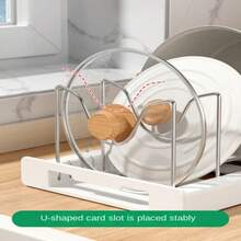 Kitchen Utensil Artifact Pot Storage Rack Foldable Kitchen Utensil Storage Rack Kitchen Pot Lid Storage Rack - White - View 4