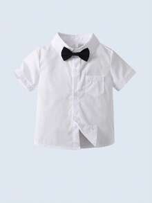 BOARNSEORL 3 件套年轻男孩绅士服装套装 - 白衬衫、蝴蝶结和背心配吊带短裤，时尚正式服装，适合生日派对、户外婚礼、宴会 - 灰色 - 查看 1