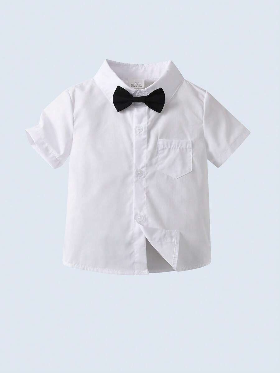 BOARNSEORL 3 件套年轻男孩绅士服装套装 - 白衬衫、蝴蝶结和背心配吊带短裤，时尚正式服装，适合生日派对、户外婚礼、宴会 - 灰色 - 查看 1