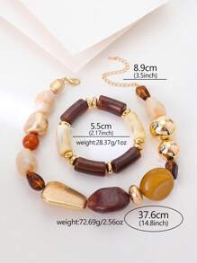2pcs Vintage Bohemian Exaggerated Resin Beaded Necklace And Bracelet Set, Suitable For Women