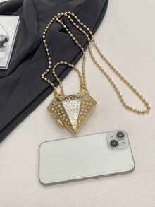 女士迷你小包，时尚高颜值单肩零钱包，甜美酷炫华丽链条斜挎包，钻石镶嵌几何包，适合宴会和户外派对 - 金色 - 查看 11