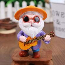 1 pièce Figurine d'un vieillard jouant de la guitare dans un jardin, élément de décoration artistique pour créer une scène miniature sonore, un beau cadeau