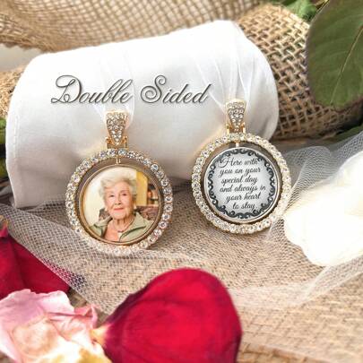 Memorial Bouquet Charm With Photo/Text For Wedding, One/Double Sided Rotating Bridal Charm, Personalized With Photo/Text Charm