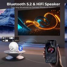 XBJ Proyector portátil WiFi 2.4/5G | Proyección HD de 360° y pantalla LED Giga de 200 pulgadas con conexión inalámbrica de doble banda 6 + BT4.2 | Altavoz incorporado | Cine en casa multifuncional y proyector para exteriores Esencia de verano y regalo perfecto para cumpleaños / Día del Padre