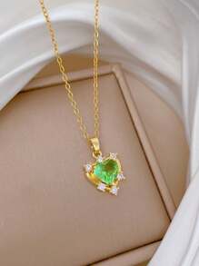 Colier cu diamant, o singură bucată, cu zirconiu verde, lumină, lux, temperament, superb, pentru femei, lanț versatil, lanț din oțel titan, cadou pentru surori, cadou pentru femei, potrivit pentru purtare zilnică, cea mai bună alegere pentru purtare zilnică