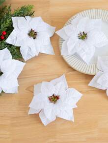 Conjunto de 10 flores artificiais de 20 cm para decoração de árvore de Natal, flores de poinsétia de veludo simuladas, ideais para decorar galhos de árvores de Natal, perfeitas para decoração de casa, quarto, casamentos, festas de fim de ano, mesas de Natal e para montar sua própria árvore e guirlanda natalina. Não requer pilhas. | Decoração de Natal e Ano Novo