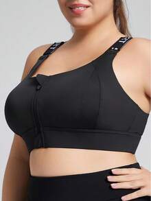 1pc Women Sports Bra, Letter Print Straps, Criss-Cross Back Design, High-Impact Full Coverage Sports Bra, Ultimate Running Bra Fall Black - Black - View 5