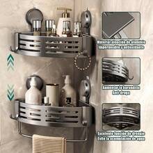 Esquinero para Baño Regadera Ventosa Repisas Sin Taladro Organizador de Regadera Metal de Aluminio Porta Shampoo Antióxido Estante Organizador Baño Gris Mueble para Regadera Tofaney - ventosa triangular 1nivel - Ver 12