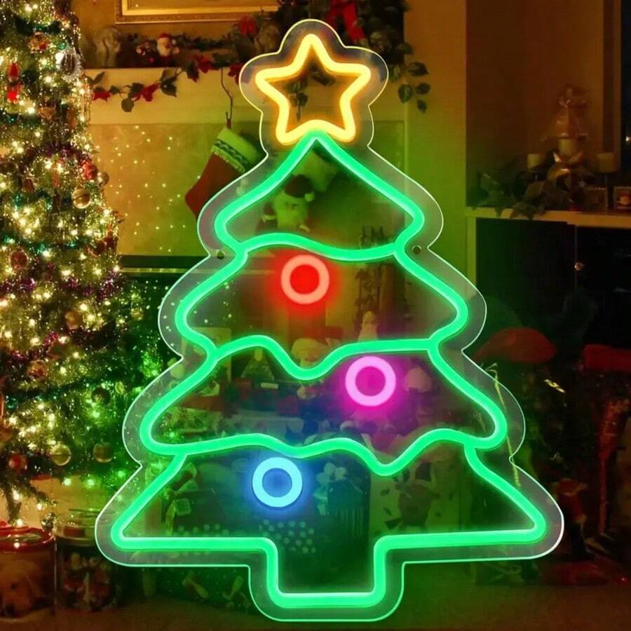 USB-betriebenes LED Weihnachtsbaum Neon Schild - perfekt für Schlafzimmer, Hausparty & Gartendekoration - ideales Weihnachtsgeschenk