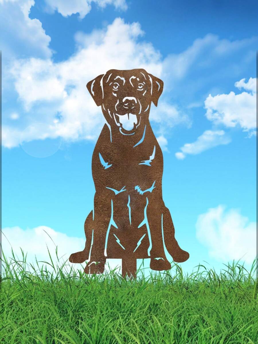 1pc Rusty Iron Metal Labrador Garden Stake - Rusty Metal Artwork - Outdoor Garden Decor