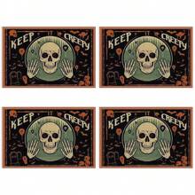 Set de 4/6/12 manteles individuales - Diseño de calabaza de horror, bruja y murciélago - Manteles individuales impresos creativos, resistentes al calor, decoración de mesa de cocina y comedor para Halloween, decoración de habitación, ajuste de mesa para fiestas festivas, aumenta el ambiente festivo