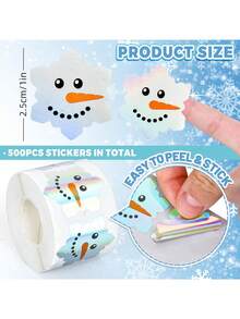500 件/卷全息激光雪人涂鸦贴纸，银色激光信封和杂志装饰，节日派对 DIY 装饰用品，防水可拆卸，适用于圣诞节、新年、学校用品、返校 - 彩色 - 查看 6