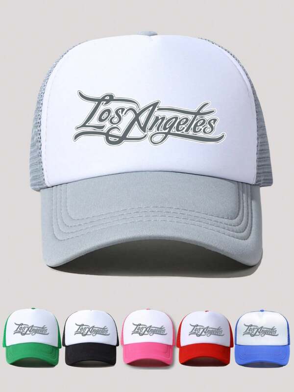 1 pieza Gorra casual de béisbol ajustable con malla, tipo camionero, para hombre, estampado gráfico artístico en gris claro