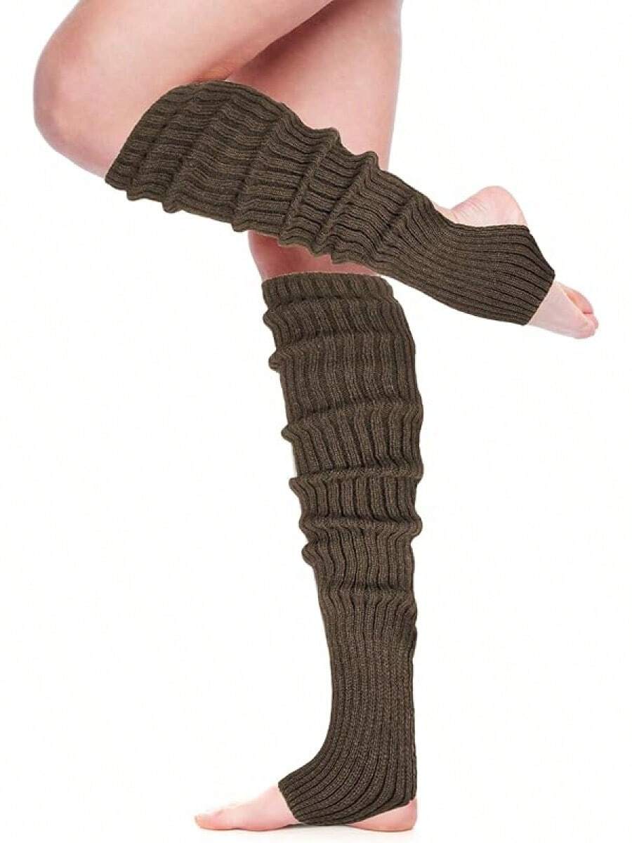 Long Leg Warmers Women 24 Inch Over Knee Knit Ribbed Leg Warmer Stirrup Yoga 80s Party Dance Ballet Supply - 卡其色 - 查看 1