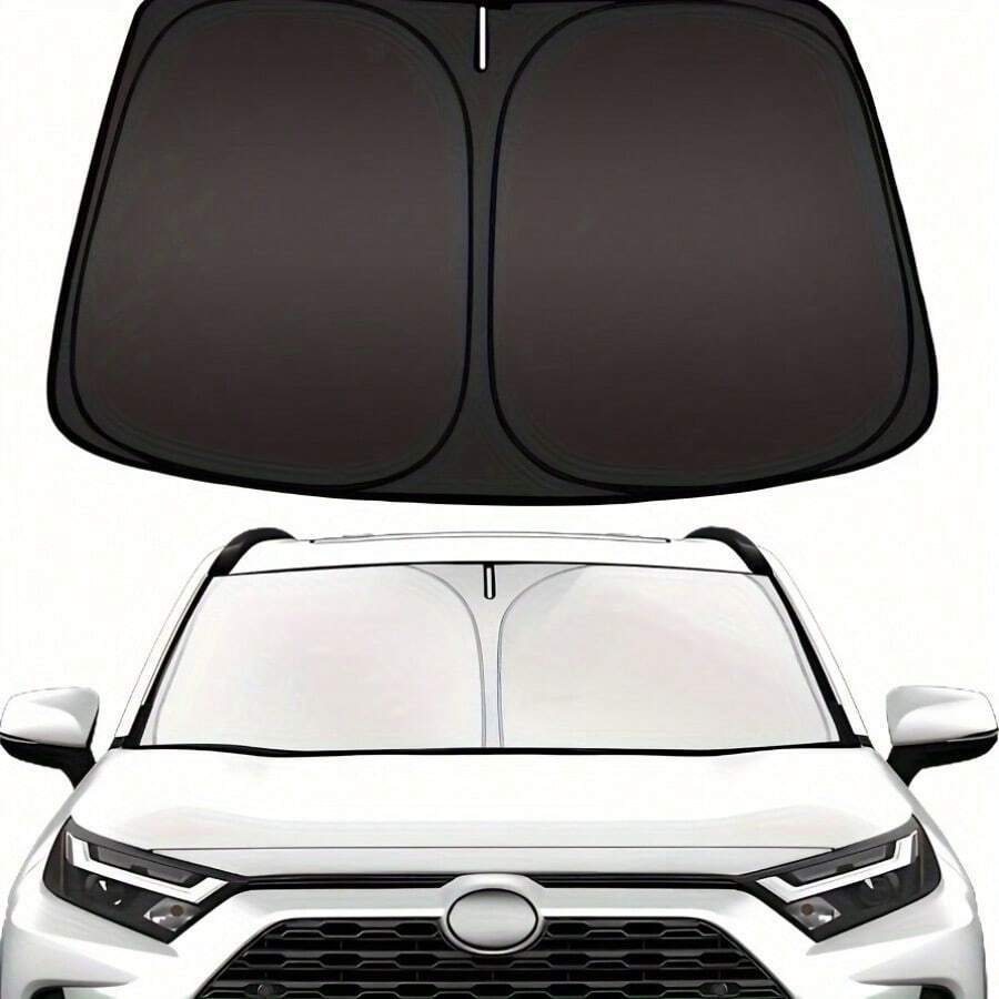 Car Sun Shade Board, Anti-UV Heat-Insulating Light-Blocking Sun Visor Curtain For Front Windshield, Parking Sunshade Accessory - Black - View 1