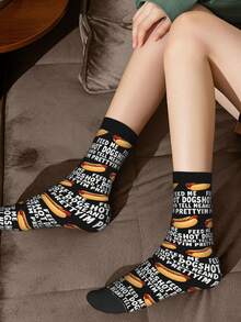 1 Pair Retro Feed Me Hot Dogs And Tell Me I'm Pretty 2 For Men & Women - 3D Digital Printed Athletic Socks, All-Season Comfort For Fitness, Hiking, Travel & Casual Attire - Matching Couple Gift For Birthdays, Weddings, Mothers Day - màu đen - Xem 10